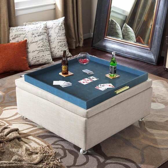 New Extra Large Square Serving Tray, Elegant Faux Leather Ottoman Tray 24" x 24" - Picture 1 of 8